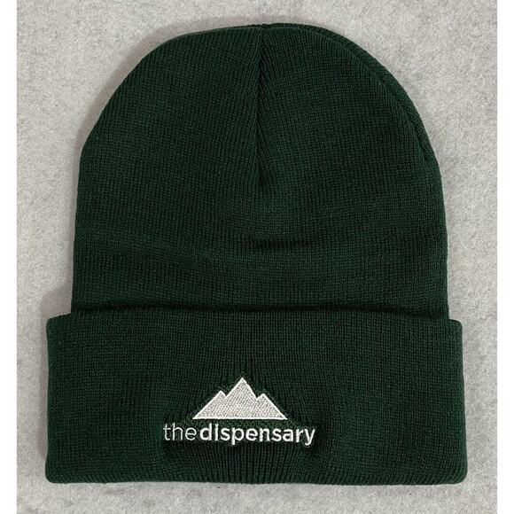 The Dispensary Hat Mens One Size Green Skull Cap Embroidered Cuffed Beanie NEW - Picture 2 of 7